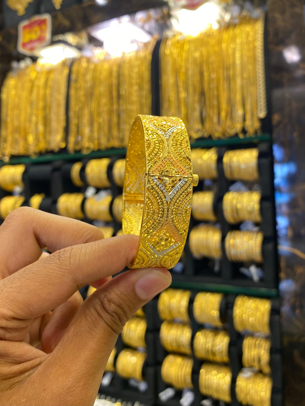 Gold Plated Kada Bangle Screw Type - Tri Mix 1Pcs