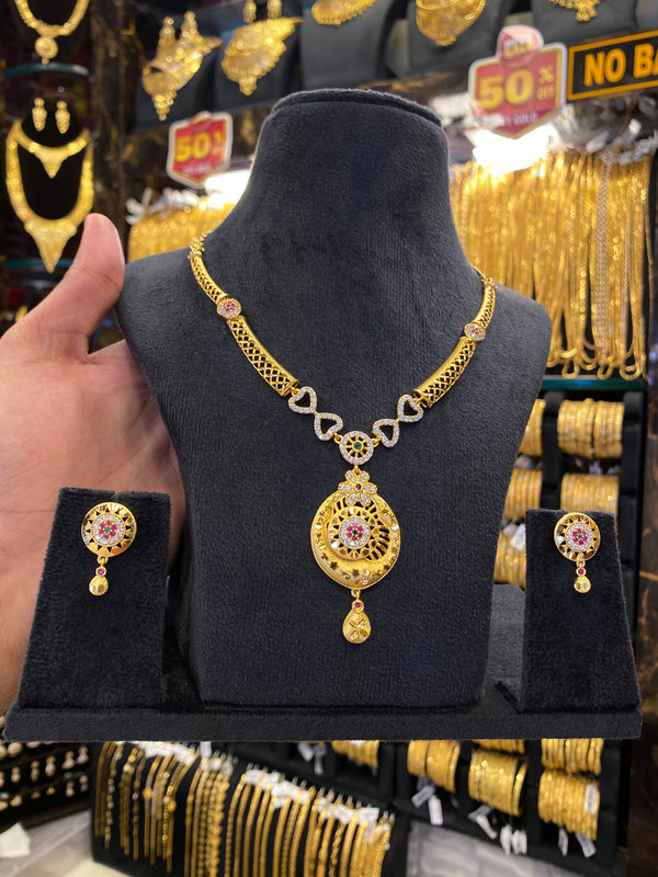 Statement Neck Set Cz Multi Stone - Gold Plated