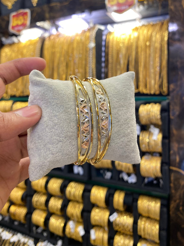 Arabic style bangle 2pcs - Rhodium plated