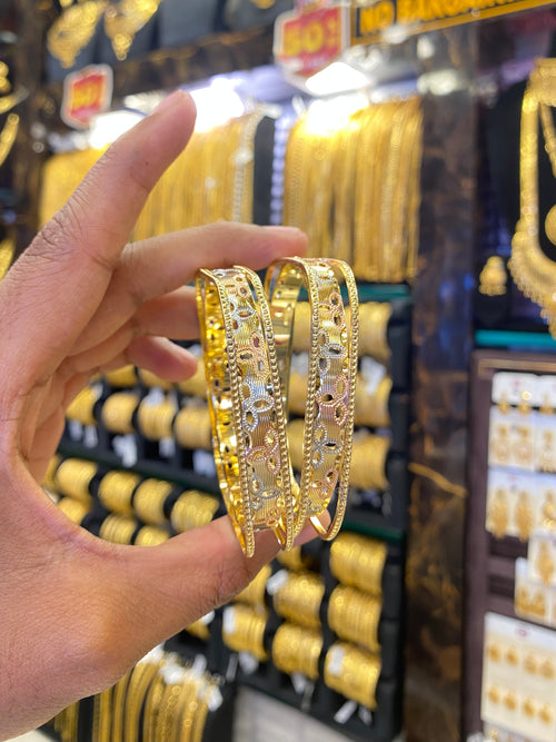 Arabic style bangle 2pcs - Rhodium plated