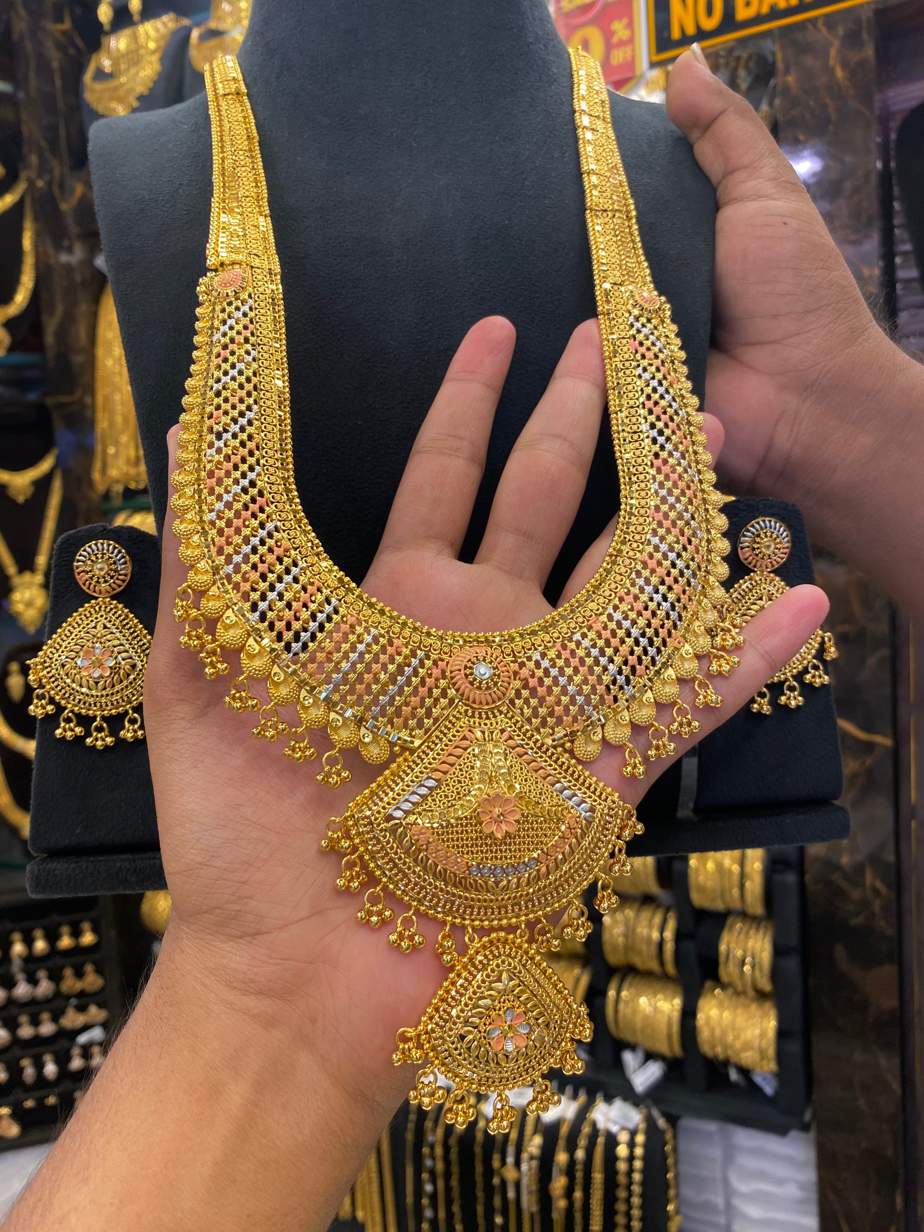 Calcutta Style Heavy Bridal Set Tri Mix - Gold Plated