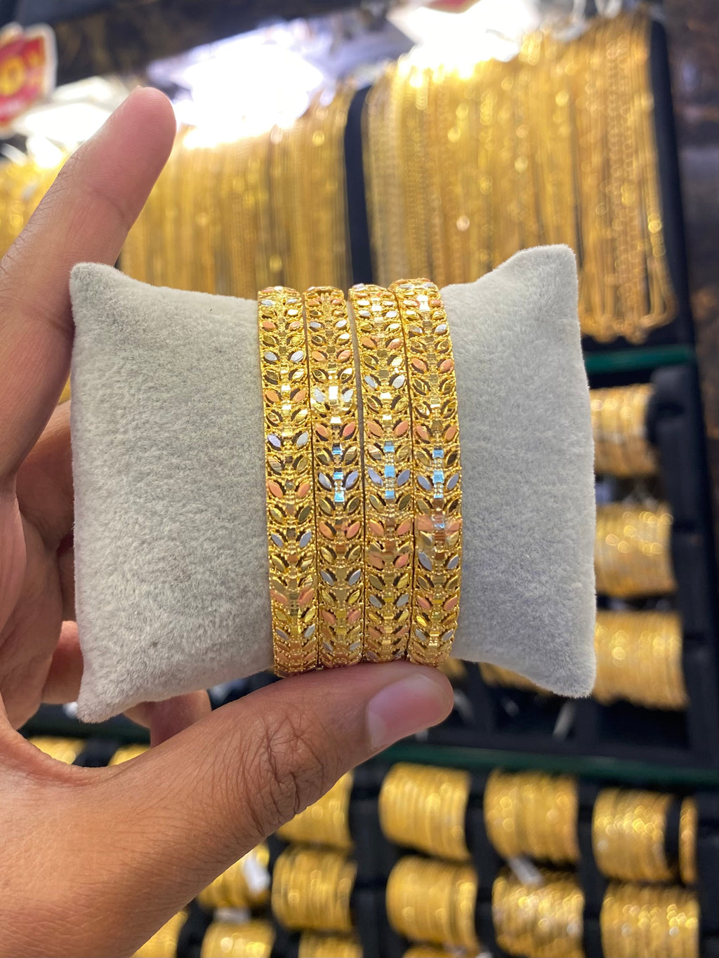 Gold Plated Bangle 4Pcs Tri Colour