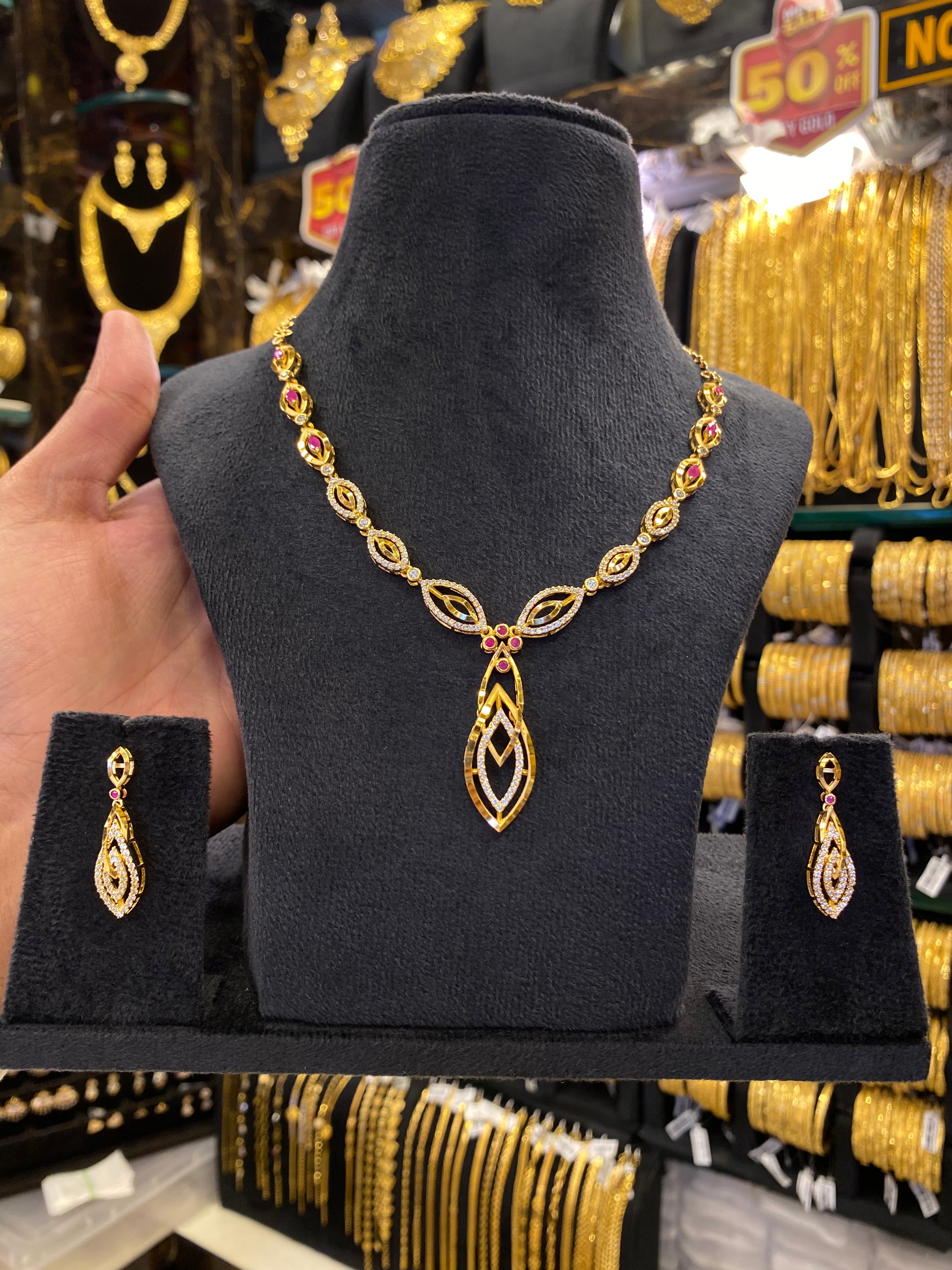Statement Neck Set Cz Multi Stone - Gold Plated