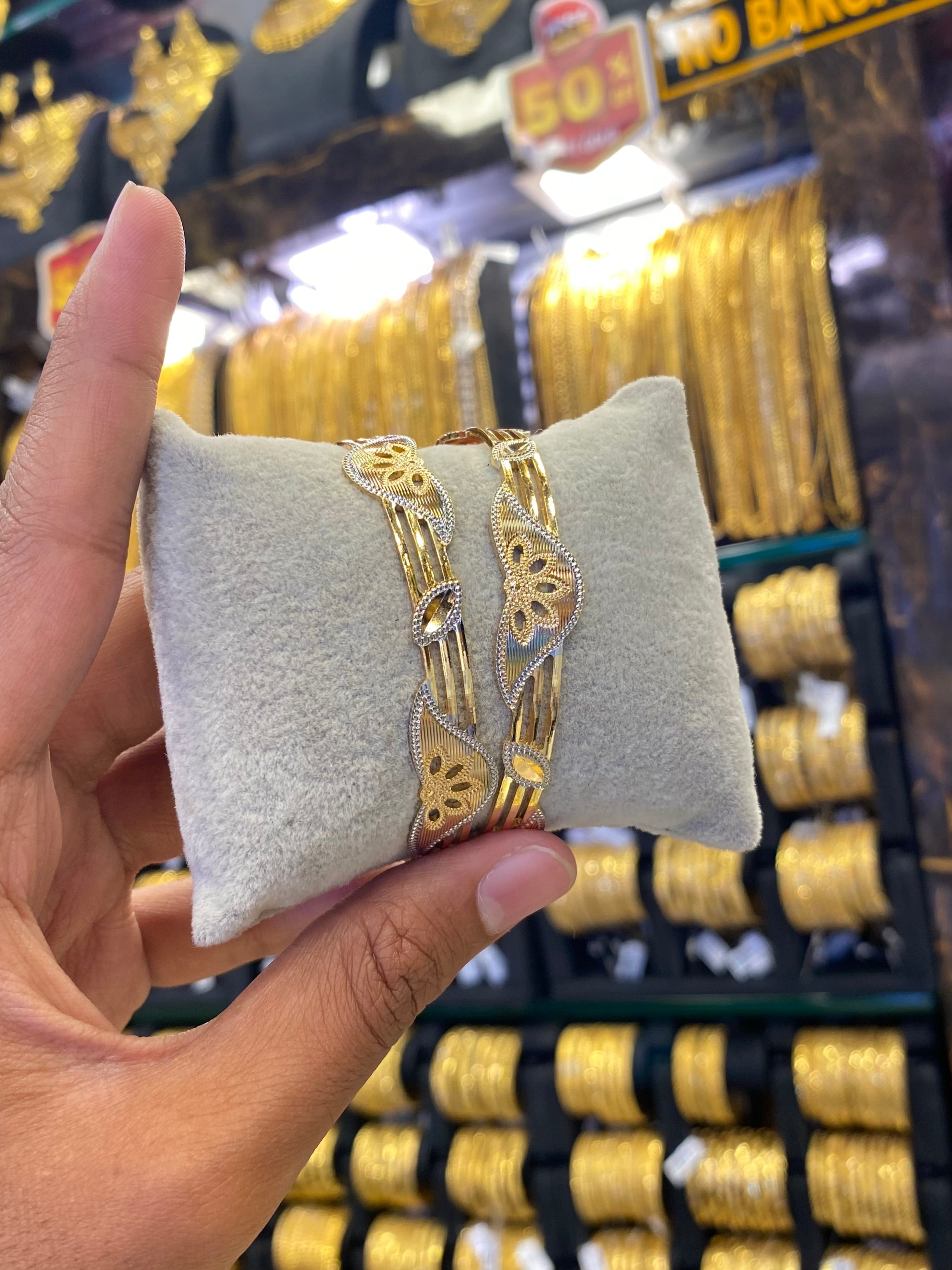 Arabic Style Bangle 2Pcs - Rodhium Plated