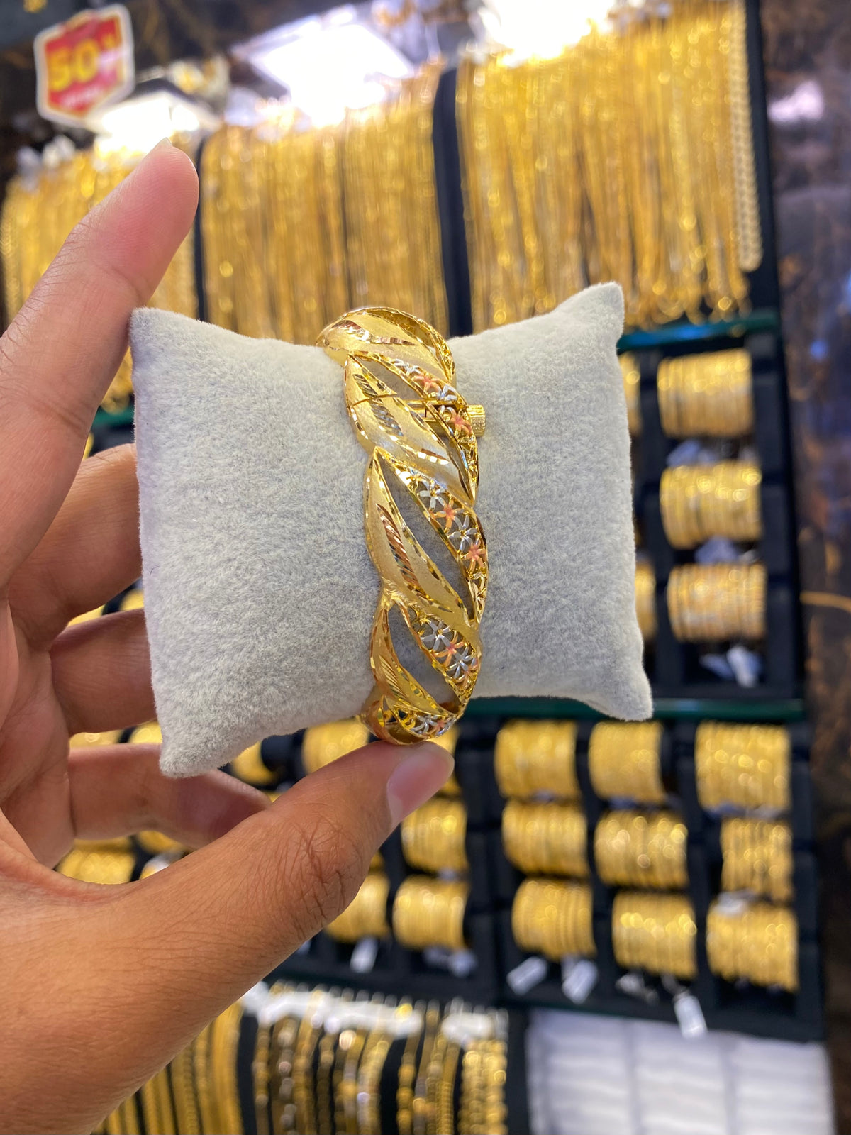 Gold Plated Kada Bangle Screw Type 1Pcs Tri Mix