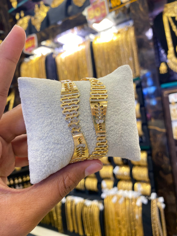 Arabic Style Bangle 2Pcs - Rodhium Plated