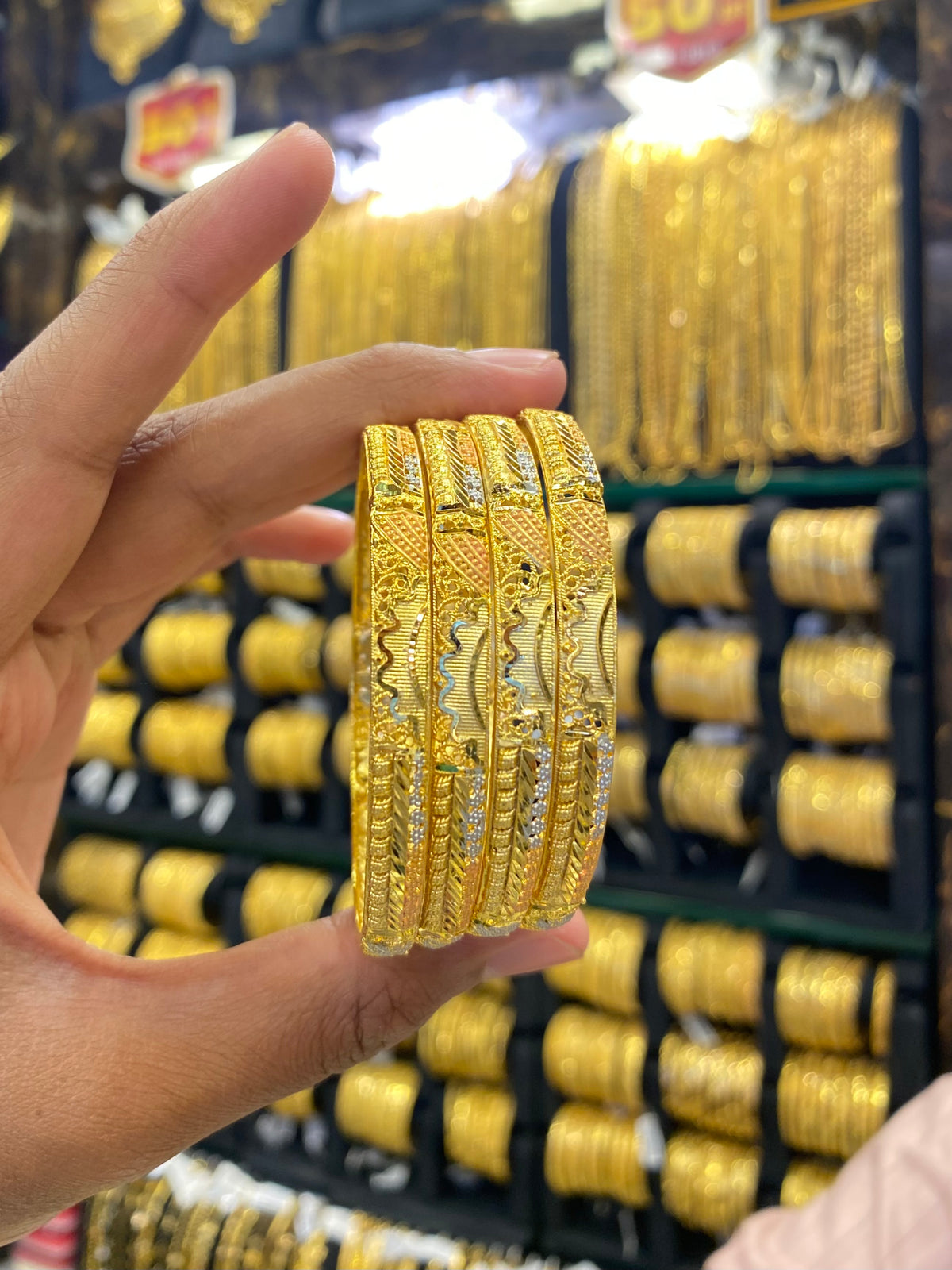 Gold Plated Bangle 4Pcs Tri Colour