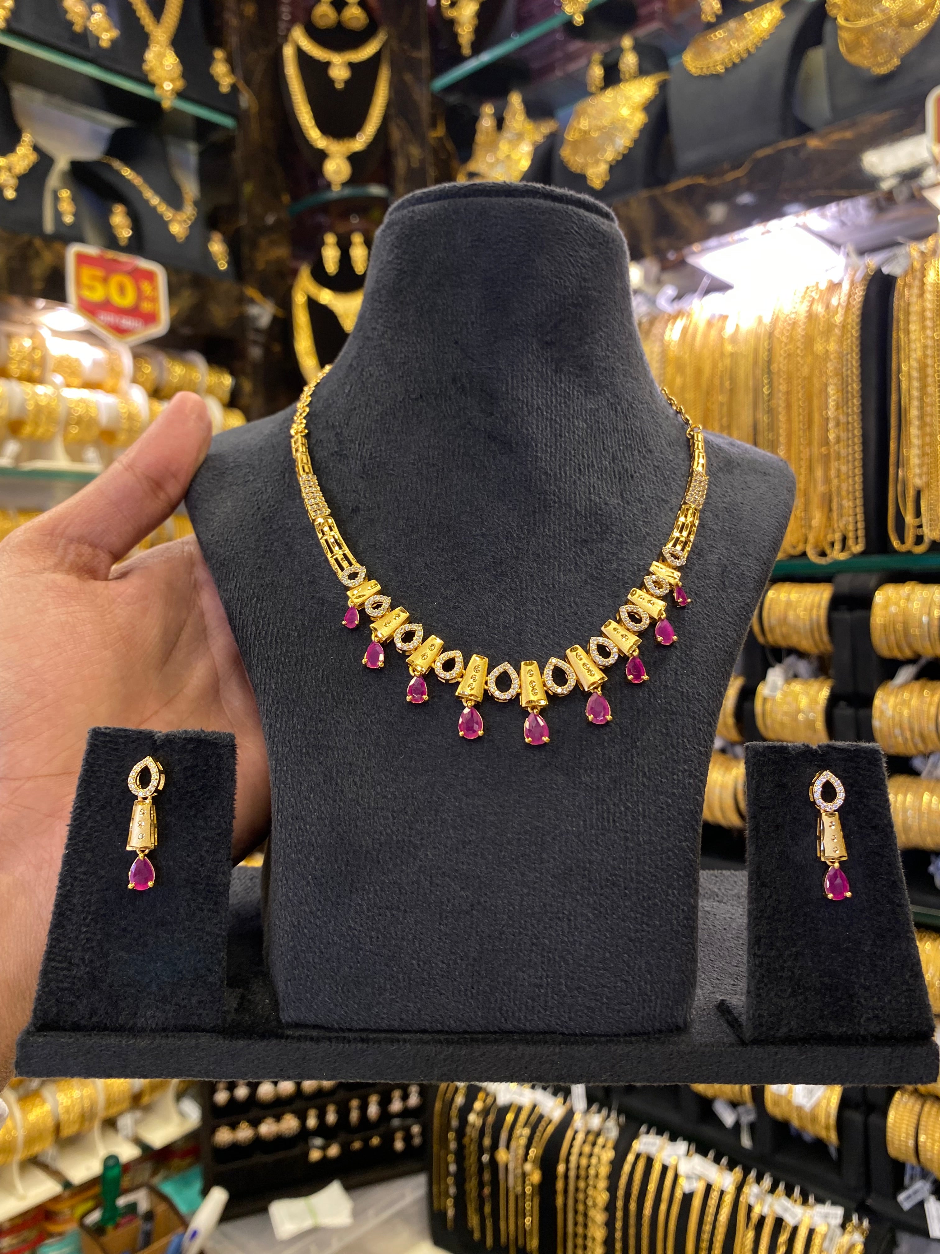 Statement Neck Set Cz Multi Stone - Gold Plated