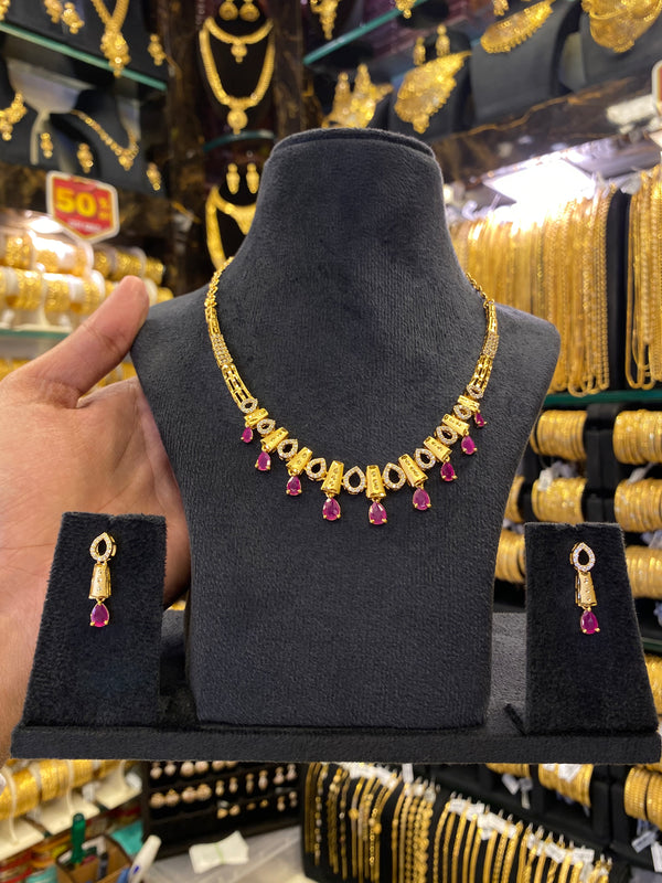 Statement Neck Set Cz Multi Stone - Gold Plated