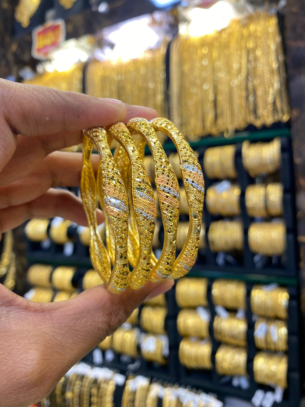 Gold plated Bangle Turkish style - tri colour 4pcs
