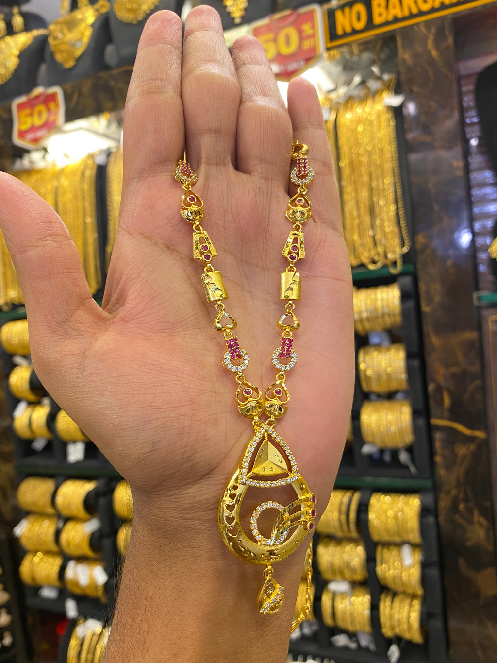 Gold Plated Sleek Long Set Cz Stone Mix