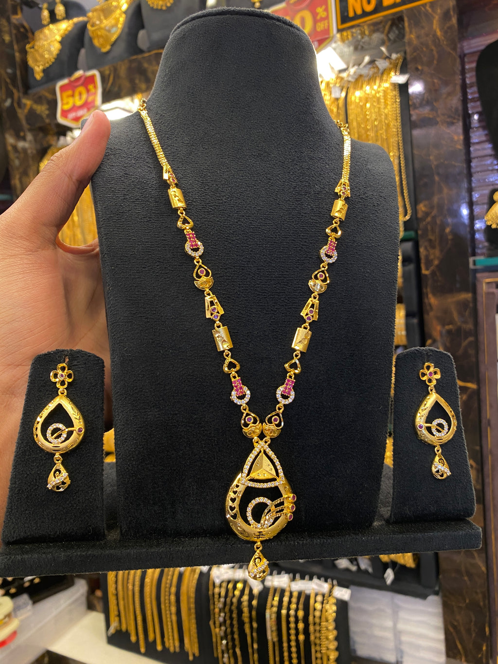 Gold Plated Sleek Long Set Cz Stone Mix