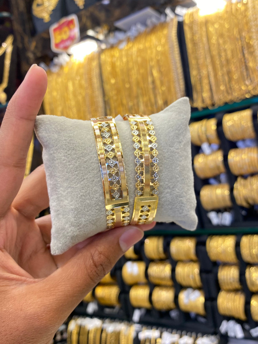 Arabic Style Bangle 2Pcs - Rhodium Plated