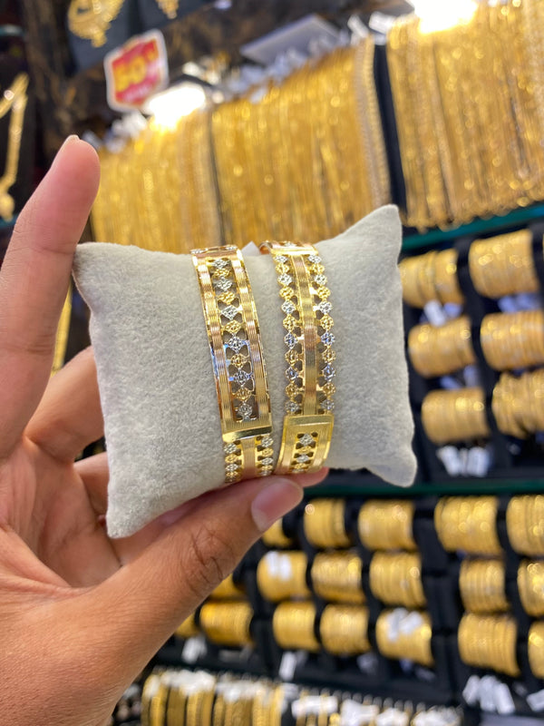 Arabic Style Bangle 2Pcs - Rhodium Plated
