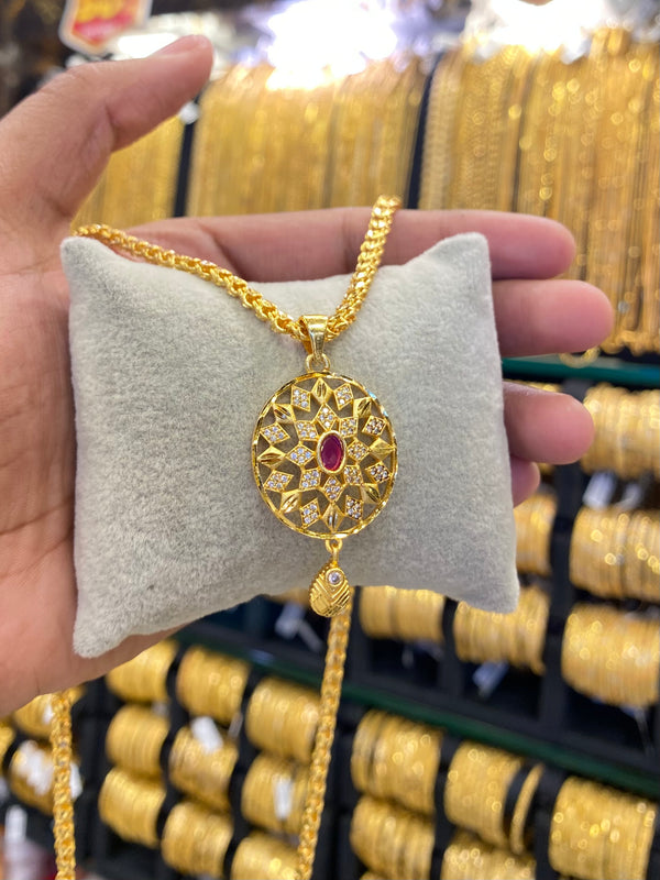 Gold Plated Pendant Chain Cz Stone - 24” Length