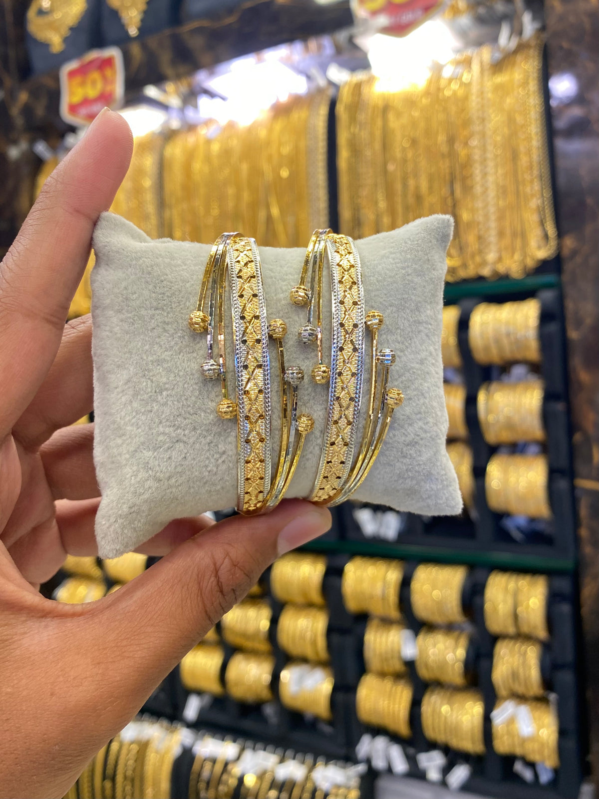 Arabic Style Bangle 2Pcs - Rodhium Plated