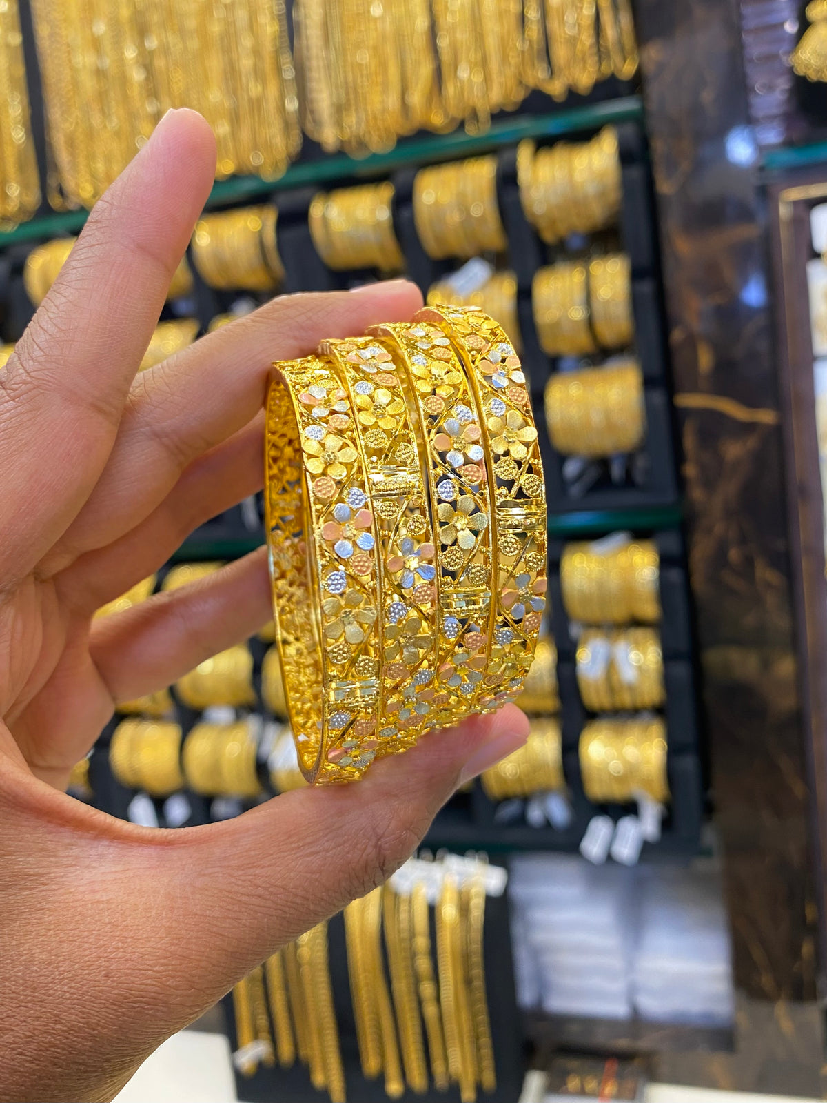 Gold plated Bangle 4pcs - Tri colour