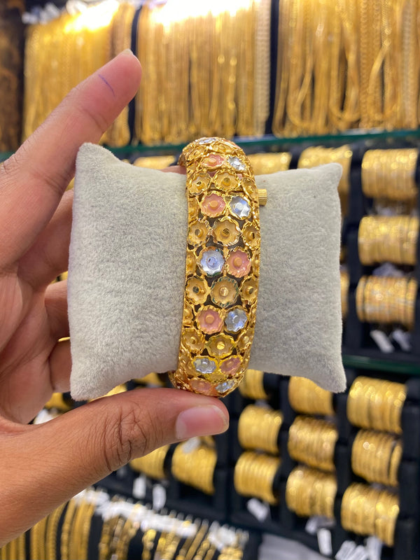 Gold Plated Kada Bangle Screw Type 1Pcs - Tri Mix