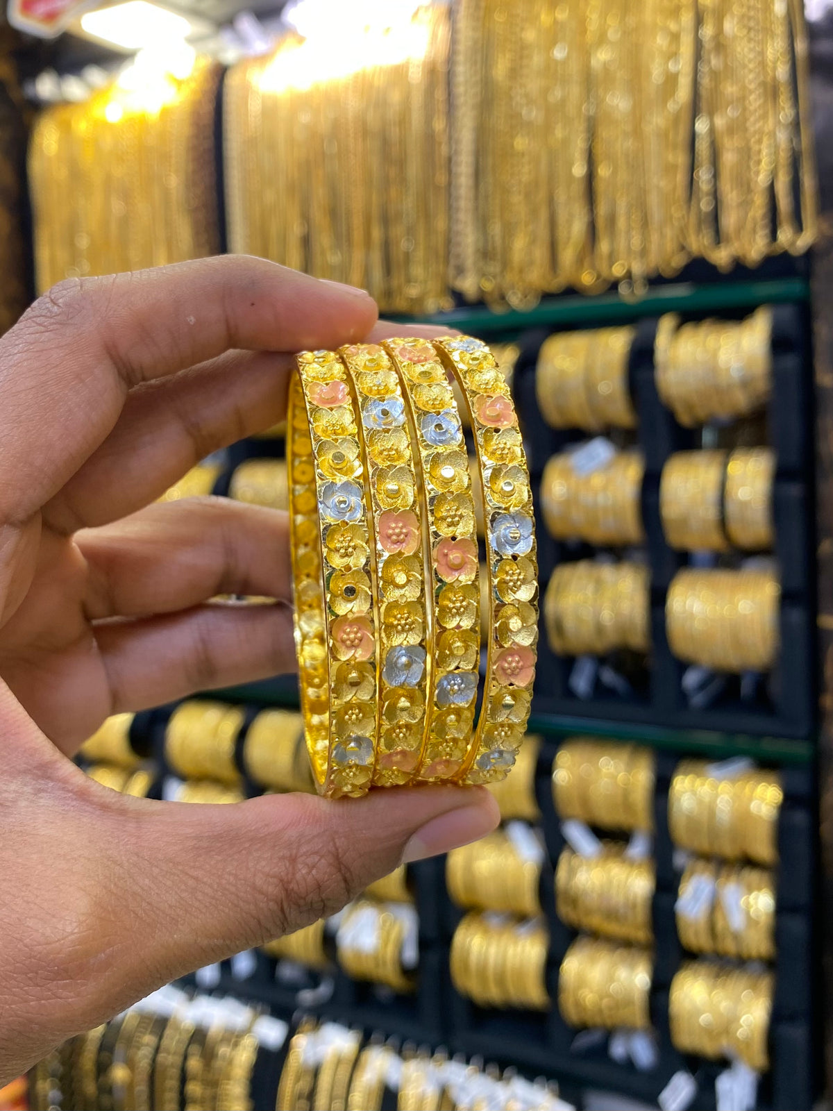 Gold plated Bangles Floral type - 4pcs Tri colour