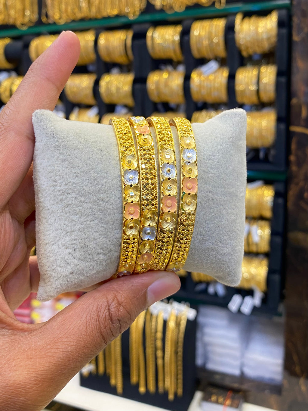 Gold plated Bangle 4pcs - Tri colour