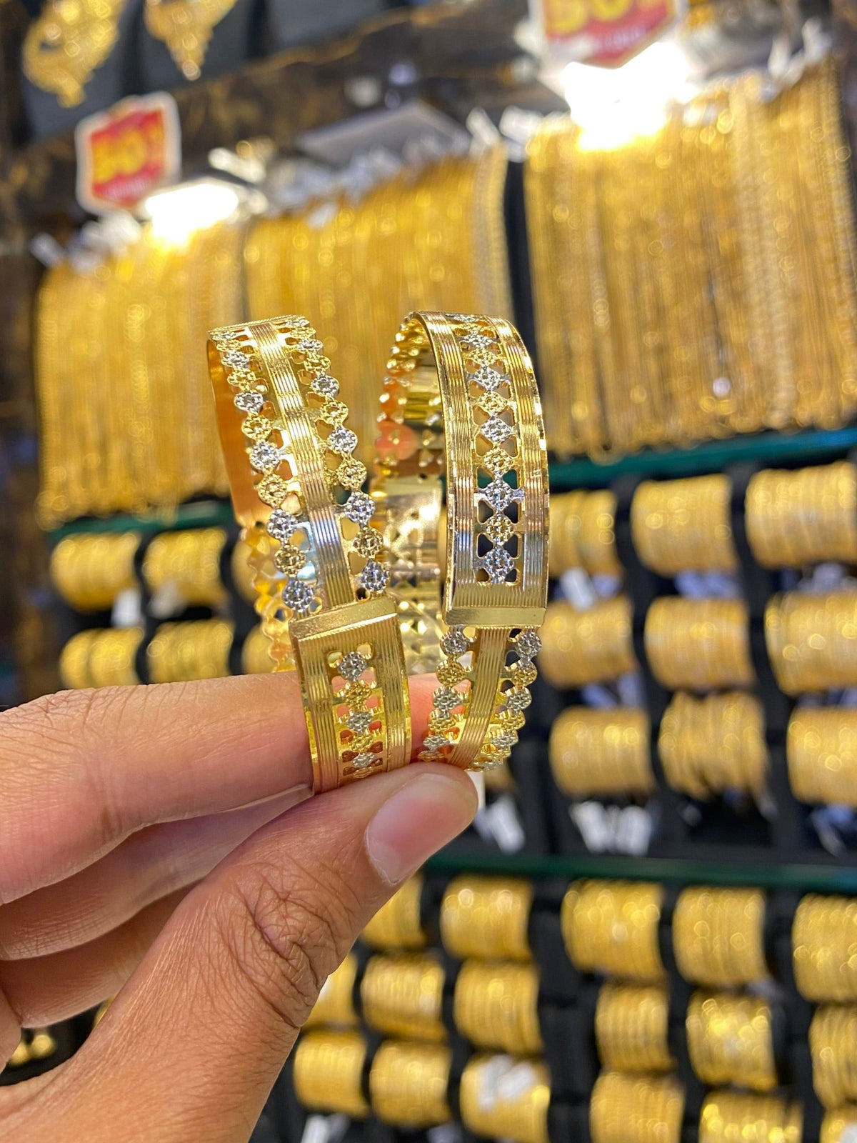 Arabic Style Bangle 2Pcs - Rhodium Plated - FAA FASHION