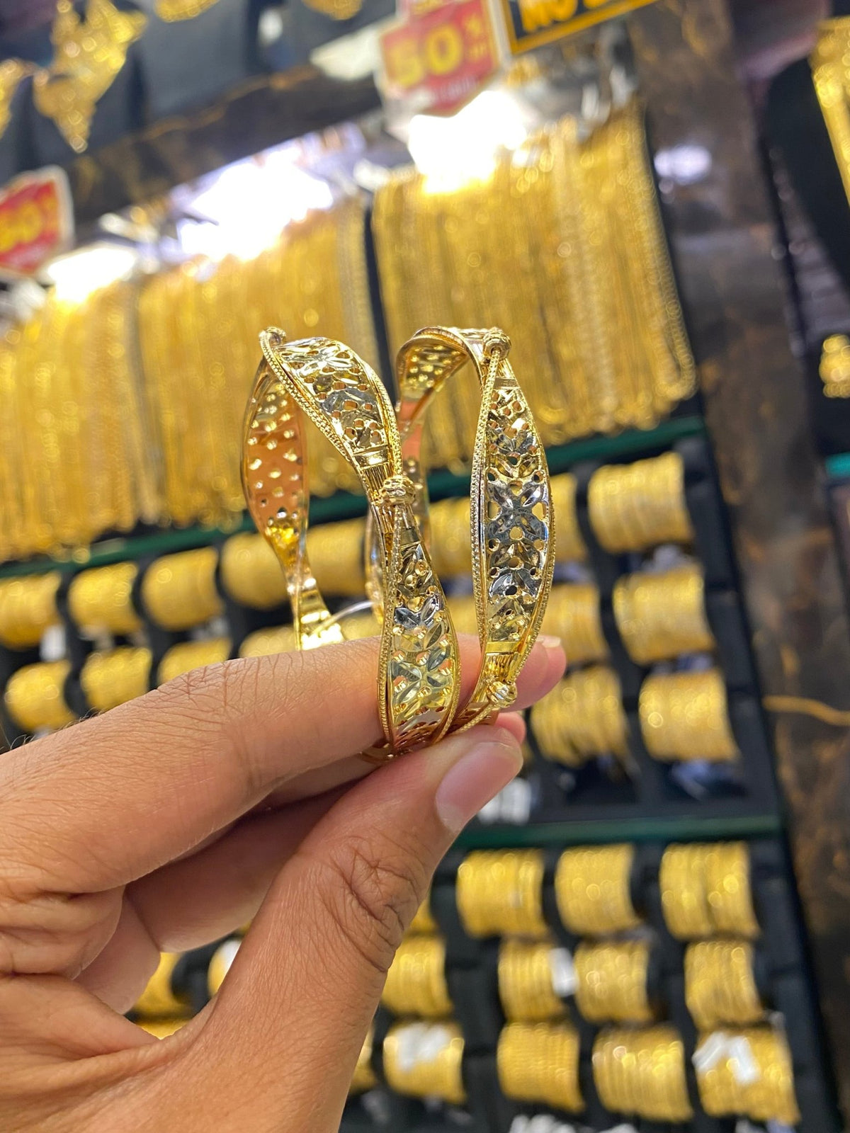 Arabic Style Bangle 2Pcs - Rodhium Plated - FAA FASHION