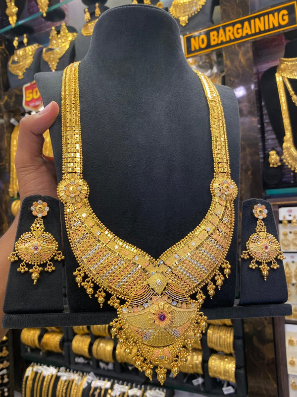 Calcutta Style Heavy Bridal Set Tri Mix - Gold Plated - FAA FASHION