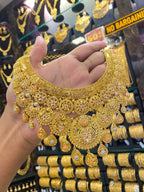 Calcutta Style Heavy Neck Set Tri Mix - Gold Plated - FAA FASHION