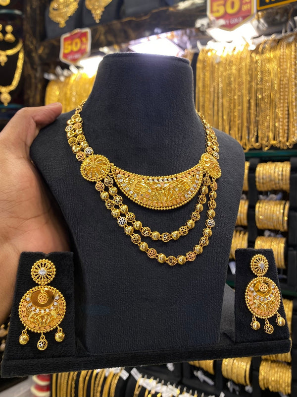 Calcutta Style Neck Set 2Step Chain- Gold Plated - FAA FASHION