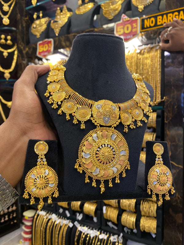 Calcutta Style Neck Set Heavy Tri Mix - Gold Plated - FAA FASHION