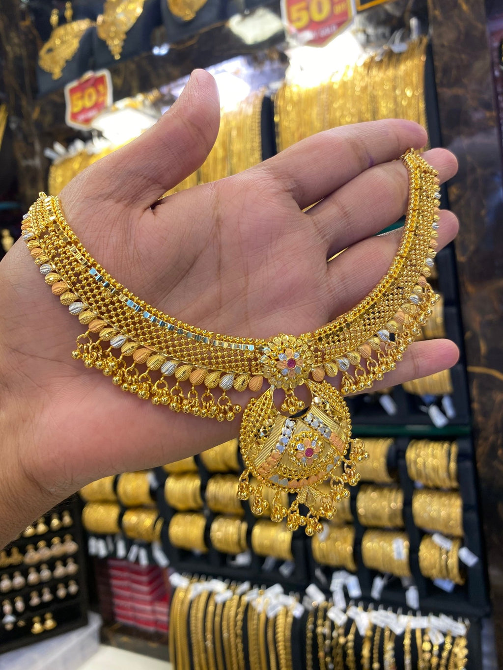 Calcutta Style Neck Set Tri Mix - Gold Plated - FAA FASHION