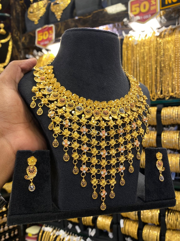 Calcutta Style Neck Set Tri Mix Heavy - Gold Plated - FAA FASHION