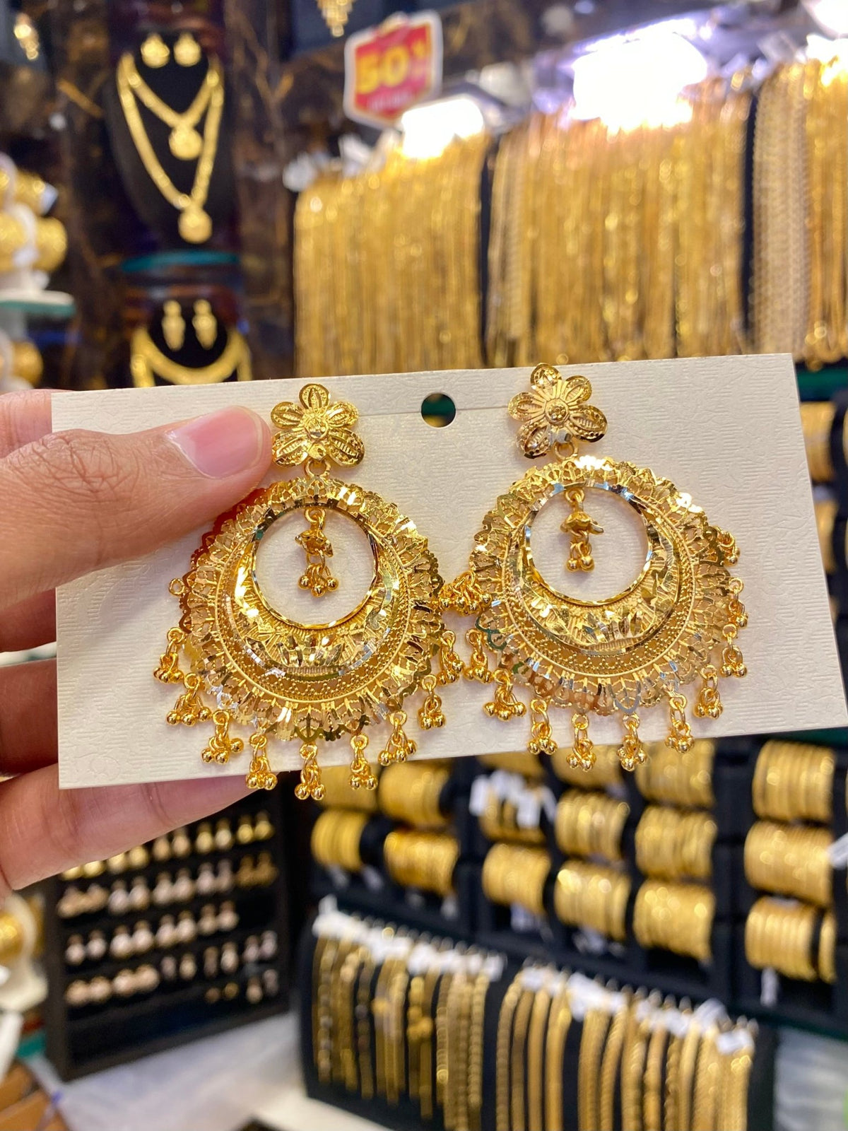 Chand Bali Big Size Earrings - Gold Plated - FAA FASHION