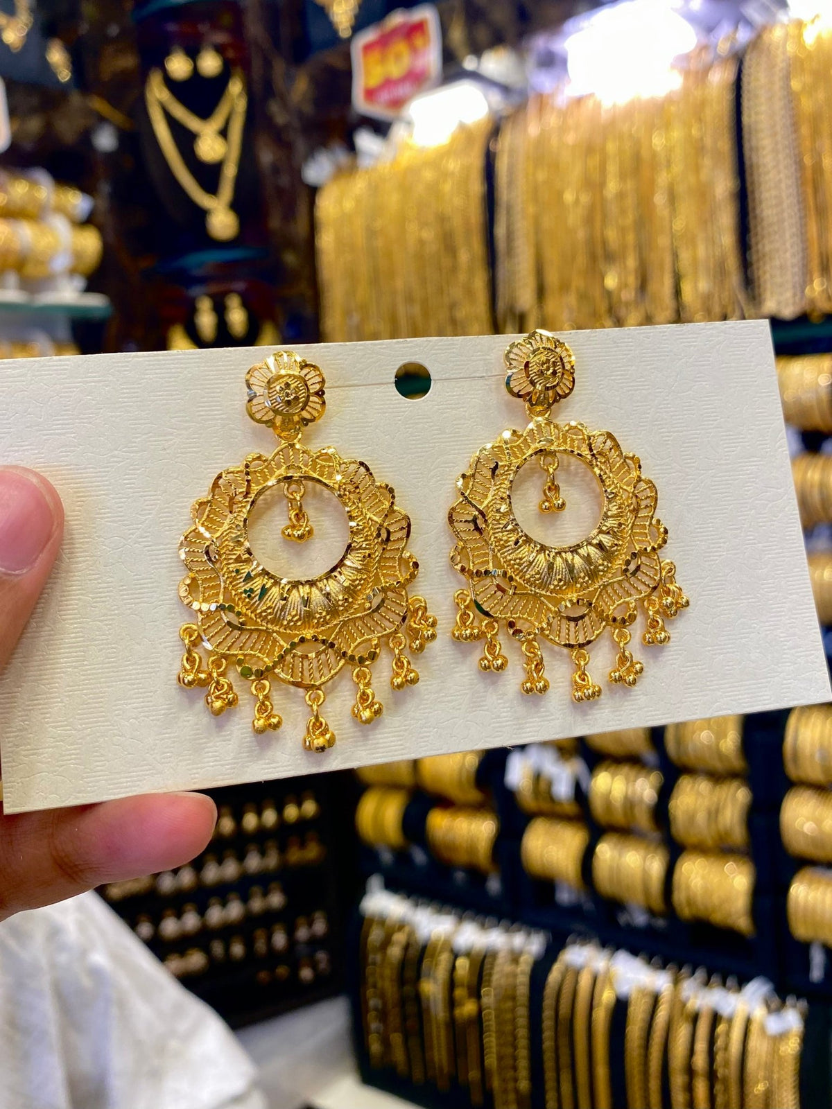 Chand Bali Medium Size Earrings - Gold Plated - FAA FASHION