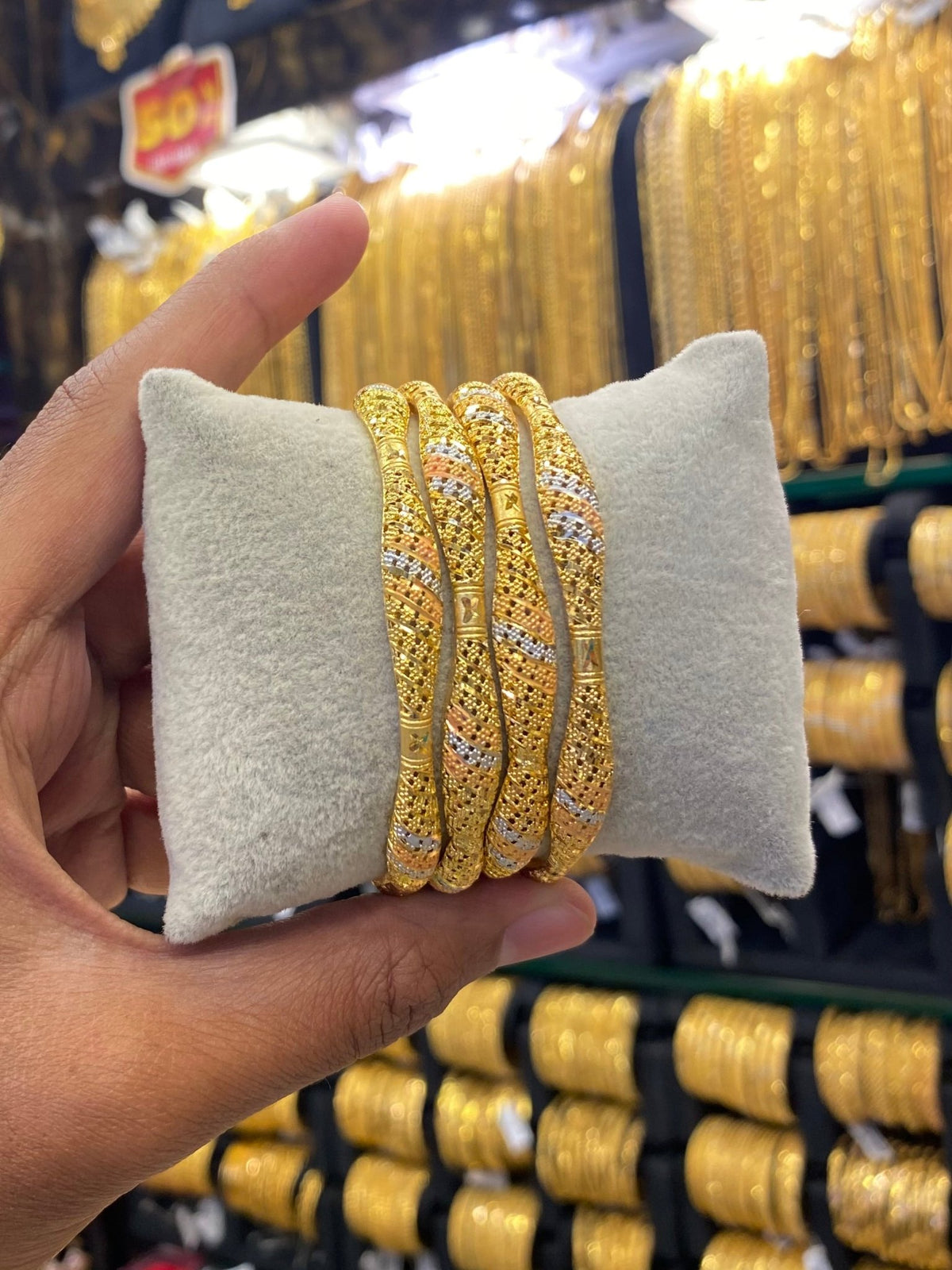 Gold plated Bangle Turkish style - tri colour 4pcs - FAA FASHION