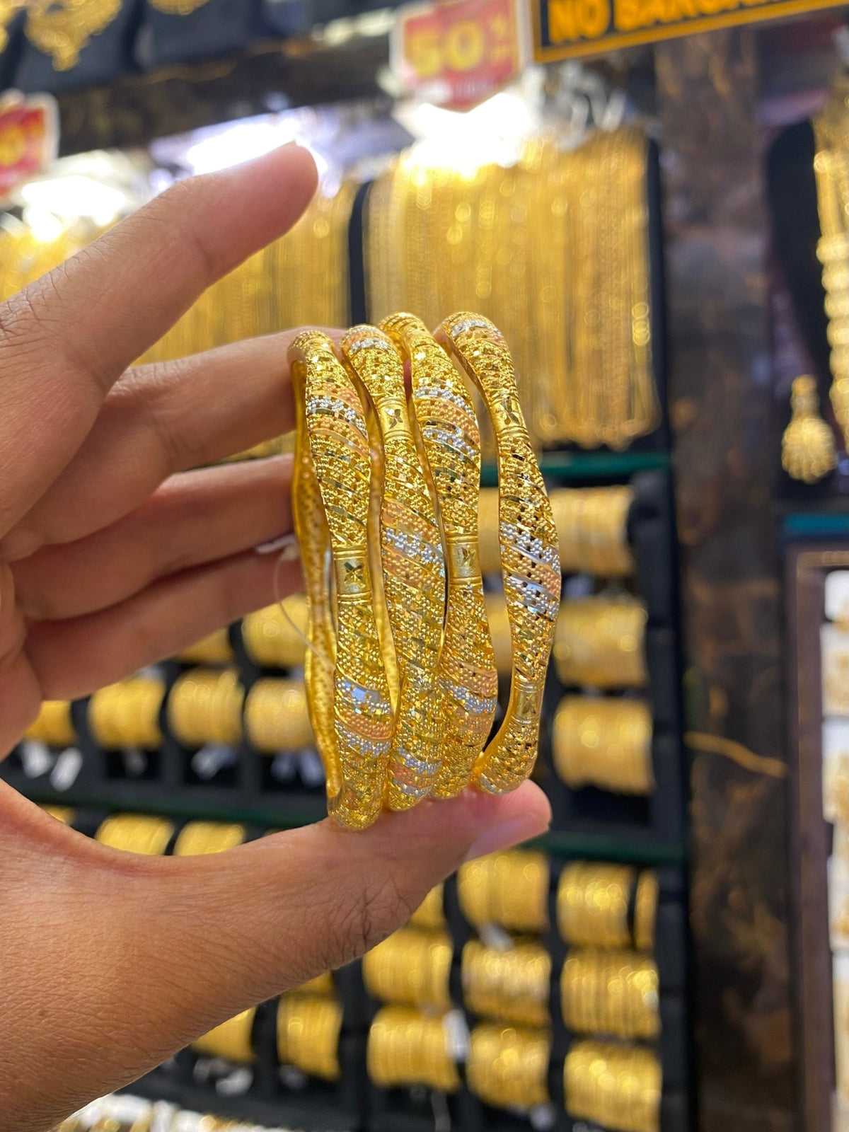 Gold plated Bangle Turkish style - tri colour 4pcs - FAA FASHION