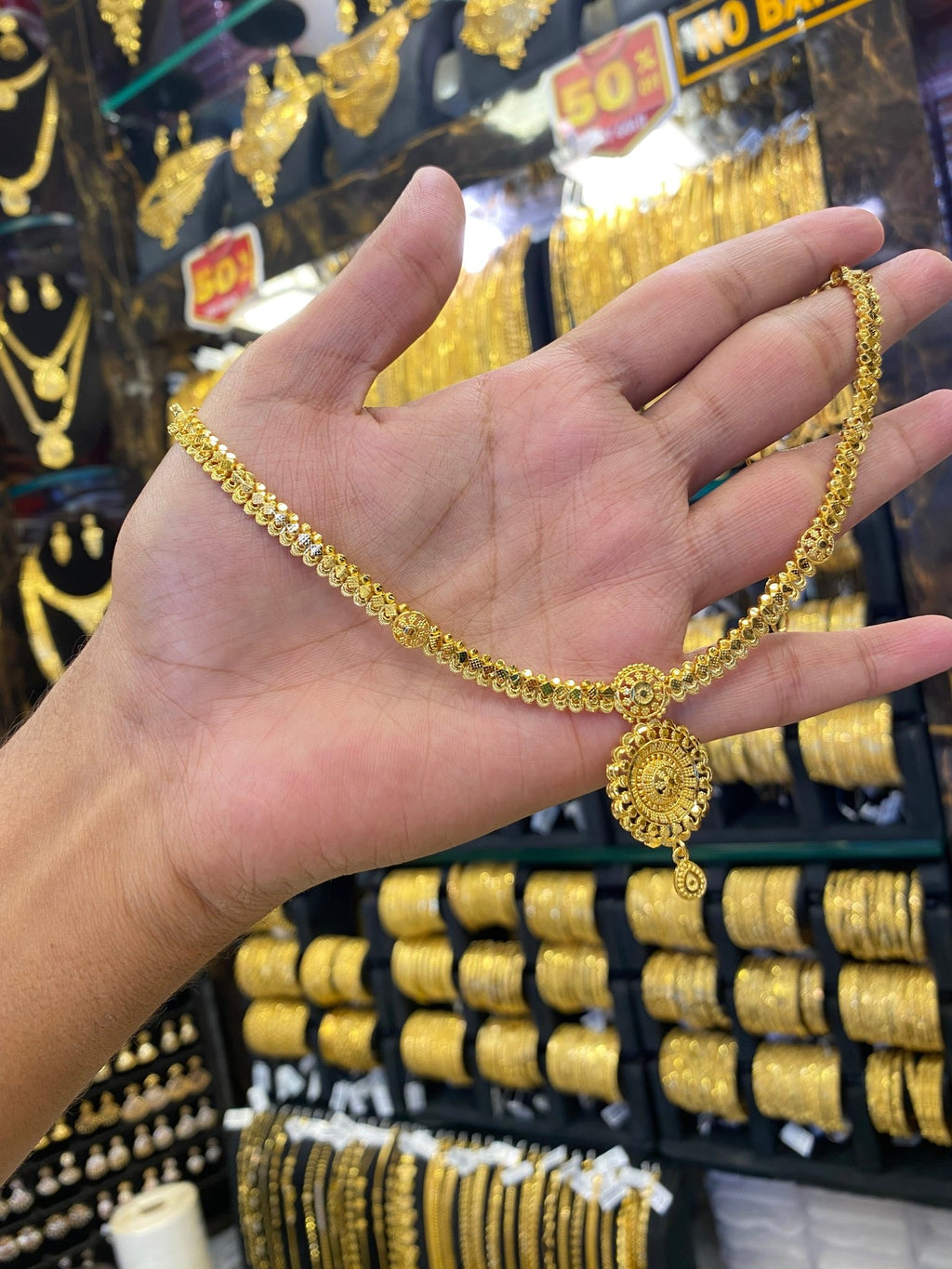 Gold Plated Sleek Neck Set Full Gold - FAA FASHION