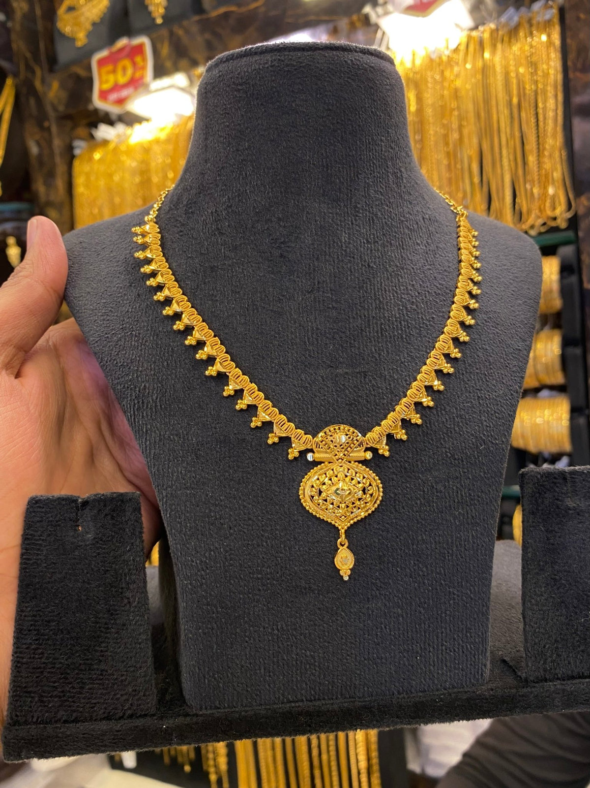 Gold Plated Sleek Neck Set Full Gold - FAA FASHION