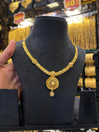 Gold Plated Sleek Neck Set Tri Mix - Gold Look - FAA FASHION