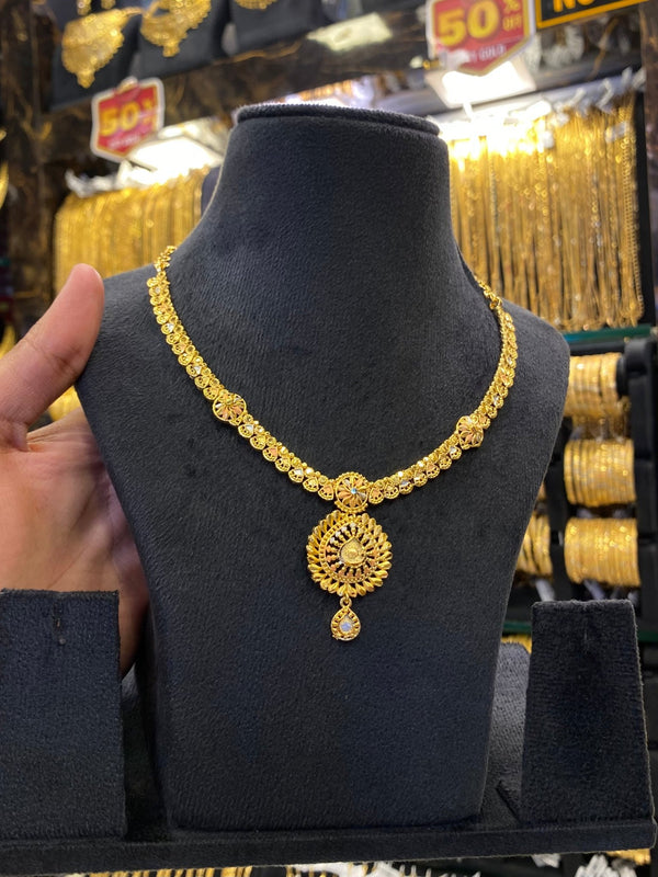 Gold Plated Sleek Neck Set Tri Mix - Gold Look - FAA FASHION