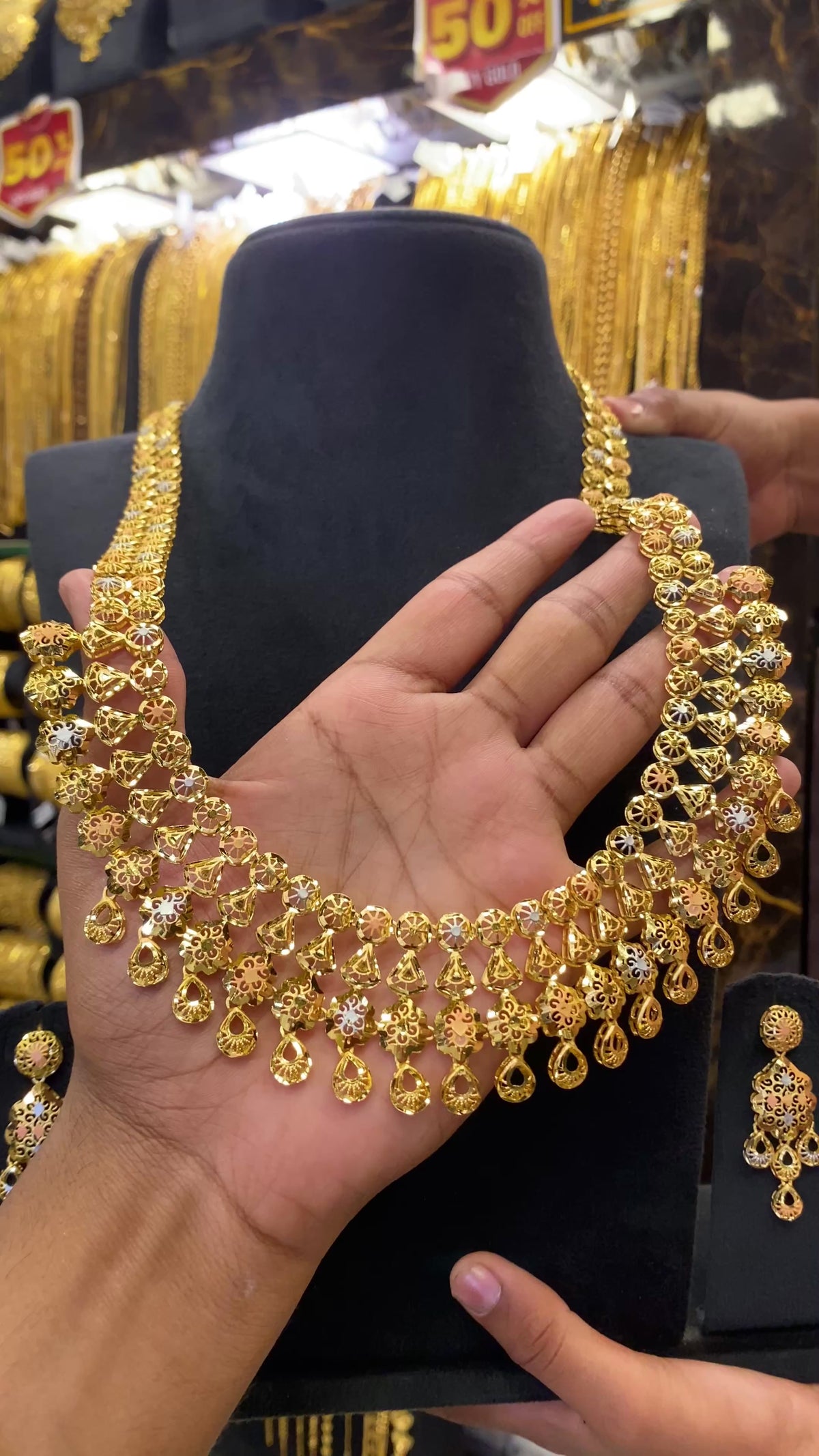 Turkish Style Long Set Tri Colour- Gold Plated