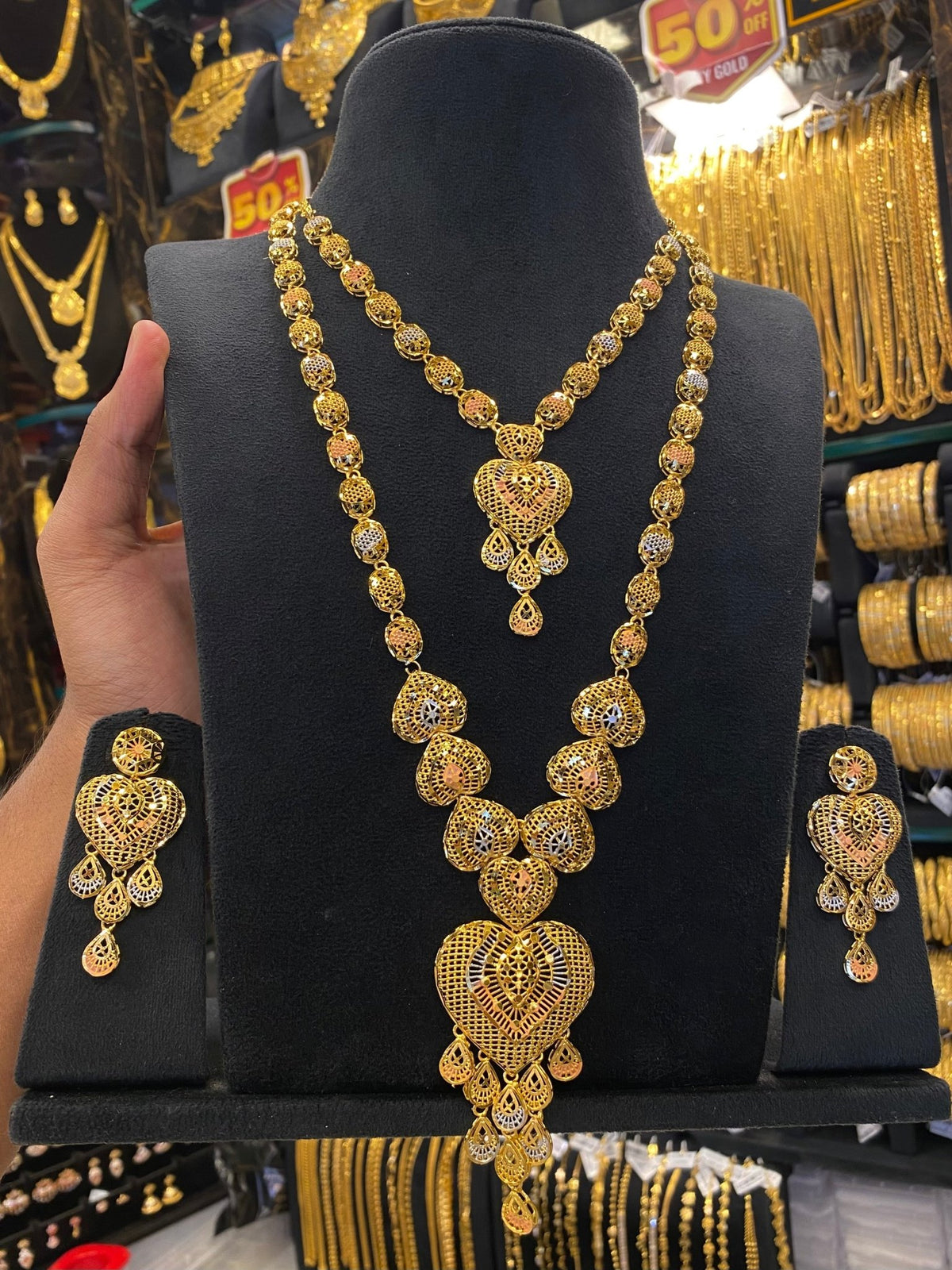 Turkish Style Combo Heart Set Tri Mix- Gold Plated - FAA FASHION